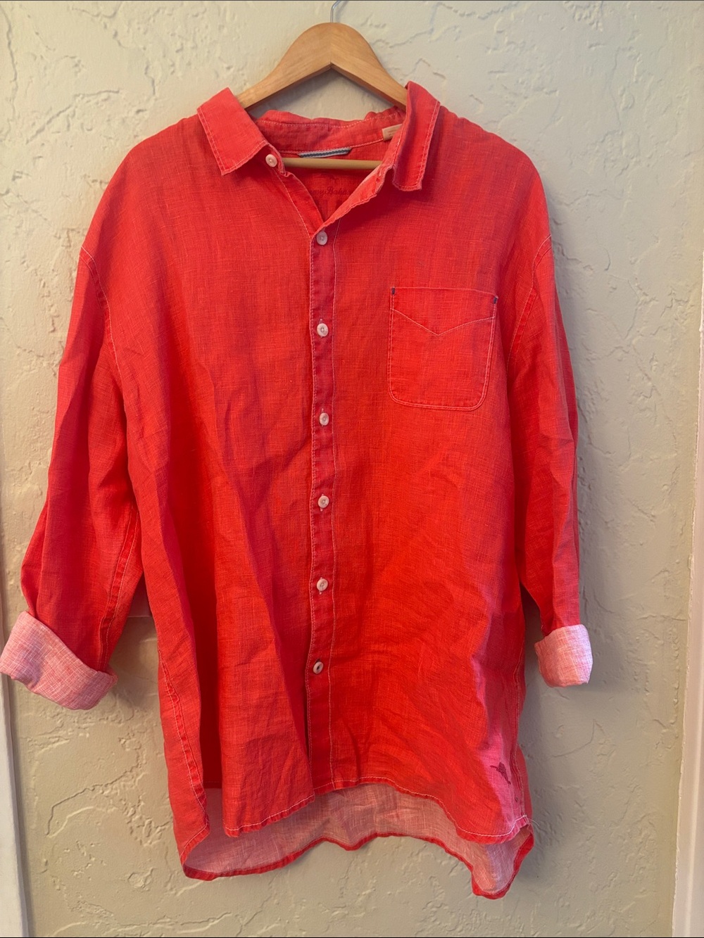 Tommy Bahama Coral-Red Linen Button-Down Shirt